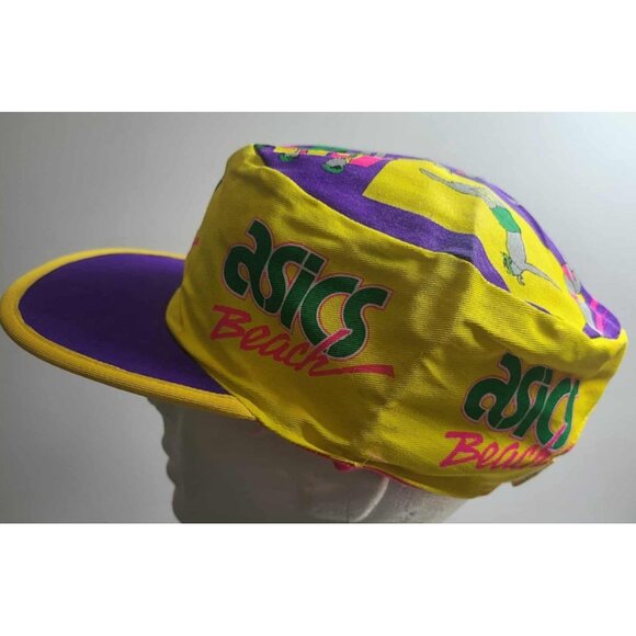 VINTAGE USA ASICS YELLOW REVERSABLE RUNNING CAP,neon,80s,90s,ONE OF A KIND! - Picture 4 of 10